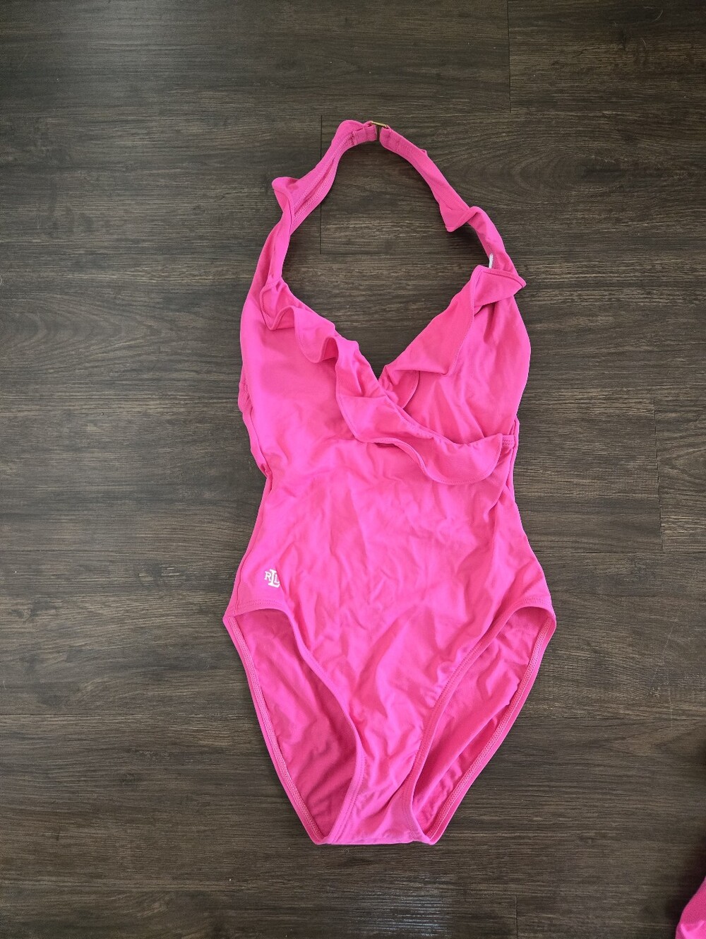 Vintage 90s Ralph Lauren One Piece Ruffle Swimsuit And Matching Sarong Set - Picture 2 of 11